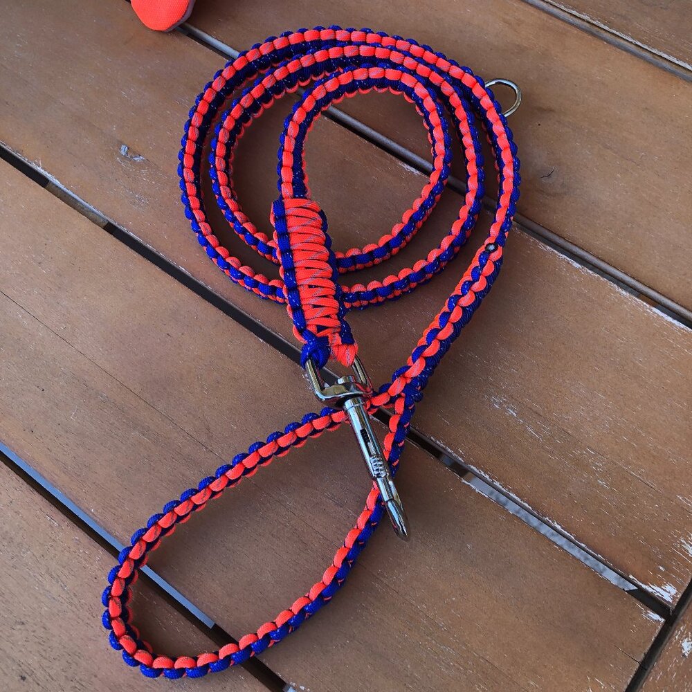 Blue & Neon Orange Dog Leash 54" Reflective Paracord ~ New Handmade in USA